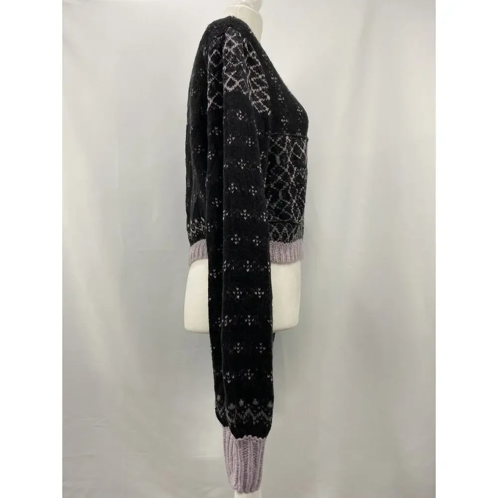 Free People Snow Globe Pullover Sweater Onyx Combo Size S A1453